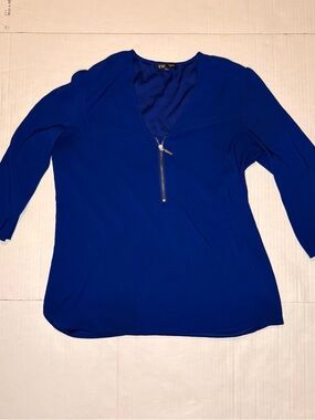 Express Cobalt Blue V-Neck Zip Front Blouse